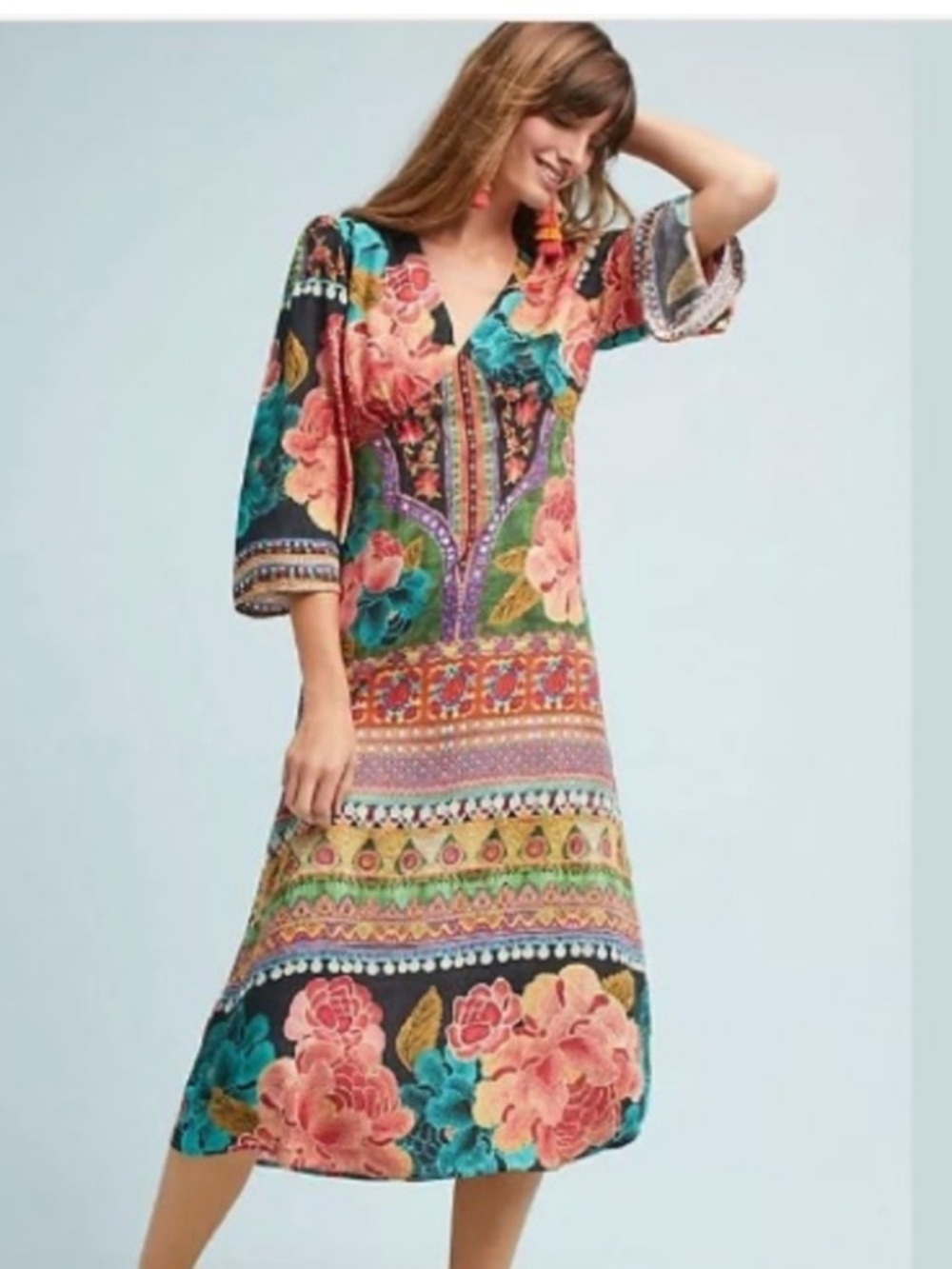 FARM Rio Rosario Maxi Dress Anthropologie Vibrant Floral & Geometric Print Sz L - Picture 2 of 12